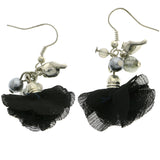 Mi Amore Fabric Flower  Dangle-Earrings Silver-Tone/Black