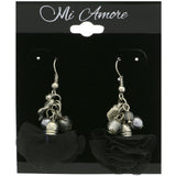 Mi Amore Fabric Flower  Dangle-Earrings Silver-Tone/Black