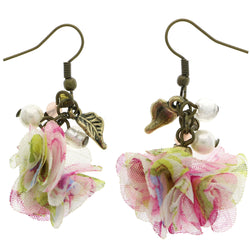 Mi Amore Fabric Flower  Dangle-Earrings Gold-Tone/Pink