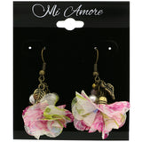 Mi Amore Fabric Flower  Dangle-Earrings Gold-Tone/Pink