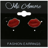 Mi Amore Lips Stud-Earrings Silver-Tone/Red