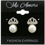 Mi Amore Crown Post-Earrings Silver-Tone/White