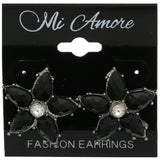 Mi Amore Flower Post-Earrings Silver-Tone/Black