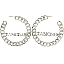 Mi Amore The Word Diamond Hoop-Earrings Silver-Tone