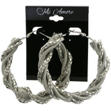 Mi Amore Twisted Chain Hoop-Earrings Silver-Tone