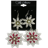 Mi Amore Flower Dangle-Earrings Silver-Tone/Pink