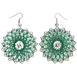 Mi Amore String Art Flower Dangle-Earrings Green & Silver-Tone