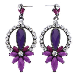 Mi Amore Flower Drop-Dangle-Earrings Purple/Silver-Tone