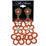 Mi Amore Flower Drop-Dangle-Earrings Orange/Gold-Tone