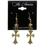 Mi Amore AB Finish Cross Dangle-Earrings Gold-Tone & Peach