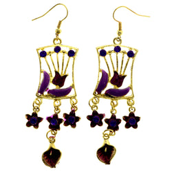 Mi Amore Antiqued Flower Dangle-Earrings Gold-Tone & Purple