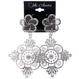 Mi Amore Flower Drop-Dangle-Earrings Silver-Tone