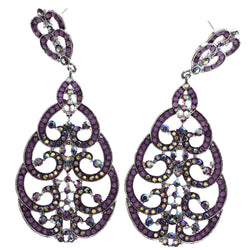 Mi Amore AB Finish Drop-Dangle-Earrings Purple/Silver-Tone