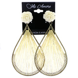Mi Amore Rose String Art Drop-Dangle-Earrings Gold-Tone & White