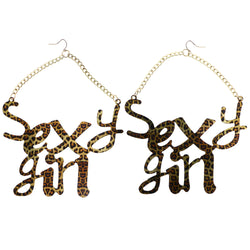 Mi Amore Sexy Girl Cheetah Print Dangle-Earrings Gold-Tone & Brown