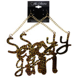 Mi Amore Sexy Girl Cheetah Print Dangle-Earrings Gold-Tone & Brown