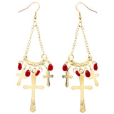 Mi Amore Cross Dangle-Earrings Gold-Tone/Red