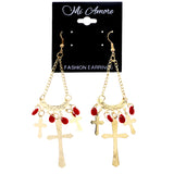 Mi Amore Cross Dangle-Earrings Gold-Tone/Red