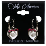 Mi Amore Antiqued Heart Dangle-Earrings White & Pink