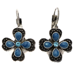 Mi Amore Antiqued Flower Dangle-Earrings Blue & Silver-Tone