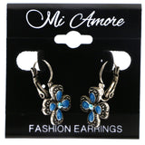 Mi Amore Antiqued Flower Dangle-Earrings Blue & Silver-Tone