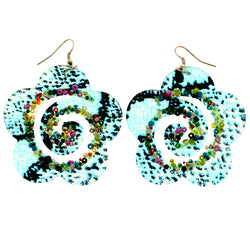 Mi Amore Snake Skin Print Flower Dangle-Earrings Blue & Multicolor
