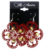 Mi Amore Flower Spike Dangle-Earrings Red & Gold-Tone