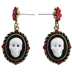 Mi Amore Antiqued Skull  Drop-Dangle-Earrings Red & Gold-Tone