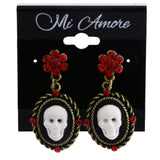 Mi Amore Antiqued Skull  Drop-Dangle-Earrings Red & Gold-Tone