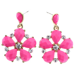 Mi Amore Flower Drop-Dangle-Earrings Pink/Gold-Tone