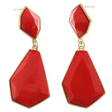 Red & Gold-Tone Metal Dangle-Earrings With  Red Crystal Accents