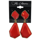 Red & Gold-Tone Metal Dangle-Earrings With  Red Crystal Accents