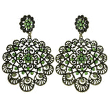 Mi Amore Antiqued Flower Drop-Dangle-Earrings Gold-Tone & Green