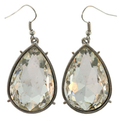 Silver-Tone Metal Dangle-Earrings With Crystal Accents