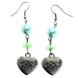 Mi Amore Flower Heart Dangle-Earrings Green & Silver-Tone