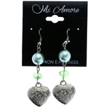 Mi Amore Flower Heart Dangle-Earrings Green & Silver-Tone