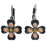 Mi Amore Antiqued Flower Dangle-Earrings Peach & Silver-Tone