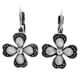 Mi Amore Antiqued Flower Dangle-Earrings White & Silver-Tone