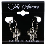 Mi Amore Antiqued Flower Dangle-Earrings White & Silver-Tone