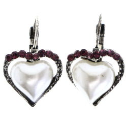 Mi Amore Antiqued Heart Dangle-Earrings White & Purple