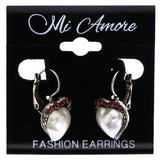 Mi Amore Antiqued Heart Dangle-Earrings White & Purple