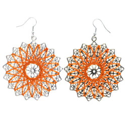 Mi Amore String Art Flower Dangle-Earrings Orange & Silver-Tone