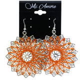Mi Amore String Art Flower Dangle-Earrings Orange & Silver-Tone