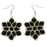 Mi Amore Flower Dangle-Earrings Black/Gold-Tone