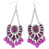 Silver-Tone Metal Dangle-Earrings With Purple Crystal Accents