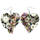 Mi Amore Flower Heart Dangle-Earrings Black & Multicolor