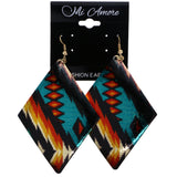 Mi Amore Tribal Pattern Dangle-Earrings Orange/Blue