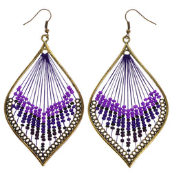Mi Amore Antiqued String Art Dangle-Earrings Purple & Gold-Tone