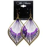 Mi Amore Antiqued String Art Dangle-Earrings Purple & Gold-Tone