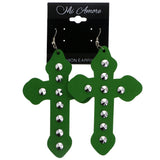 Mi Amore Spike Cross Dangle-Earrings Green & Silver-Tone